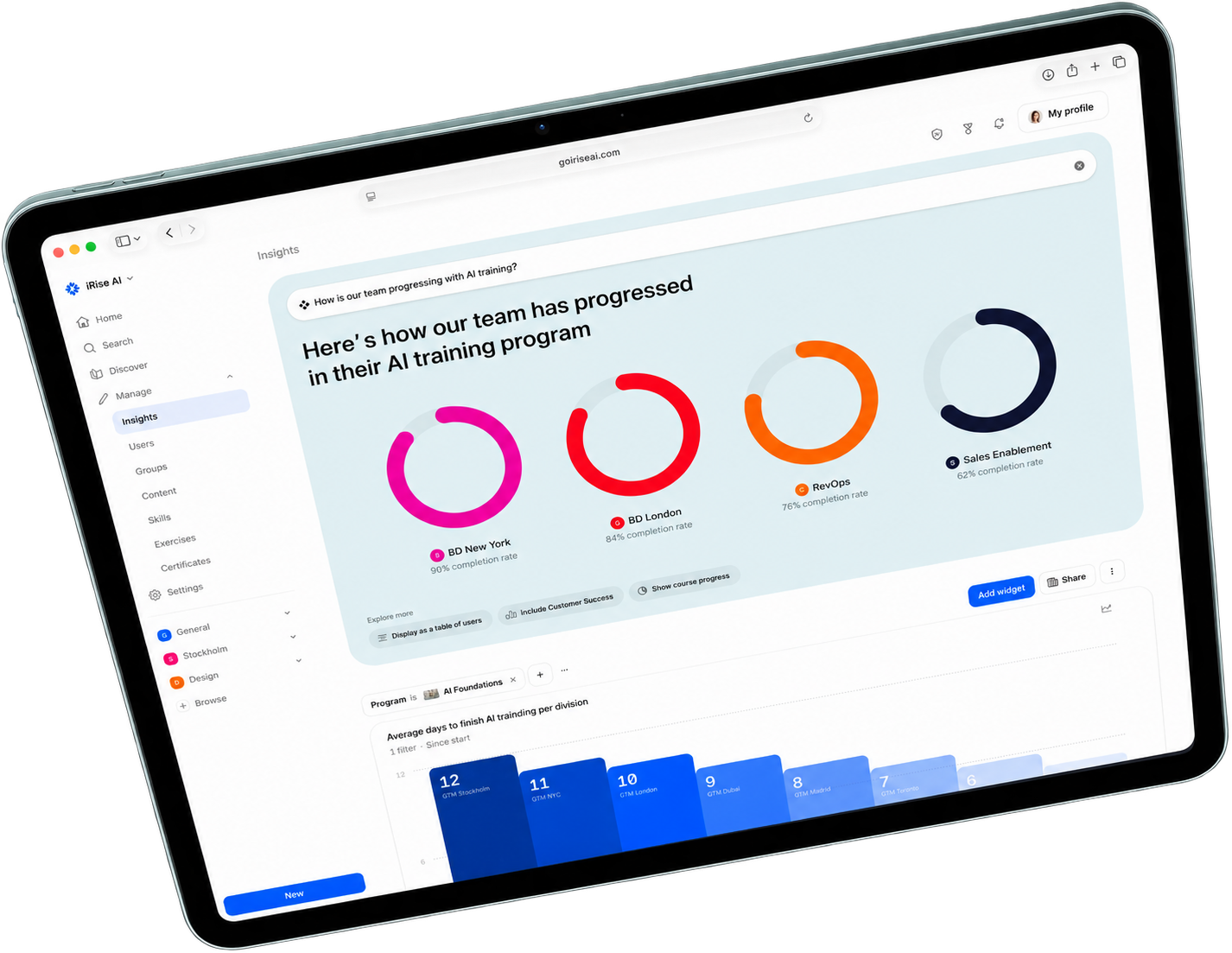 Illustrative iRise AI training progress dashboard
